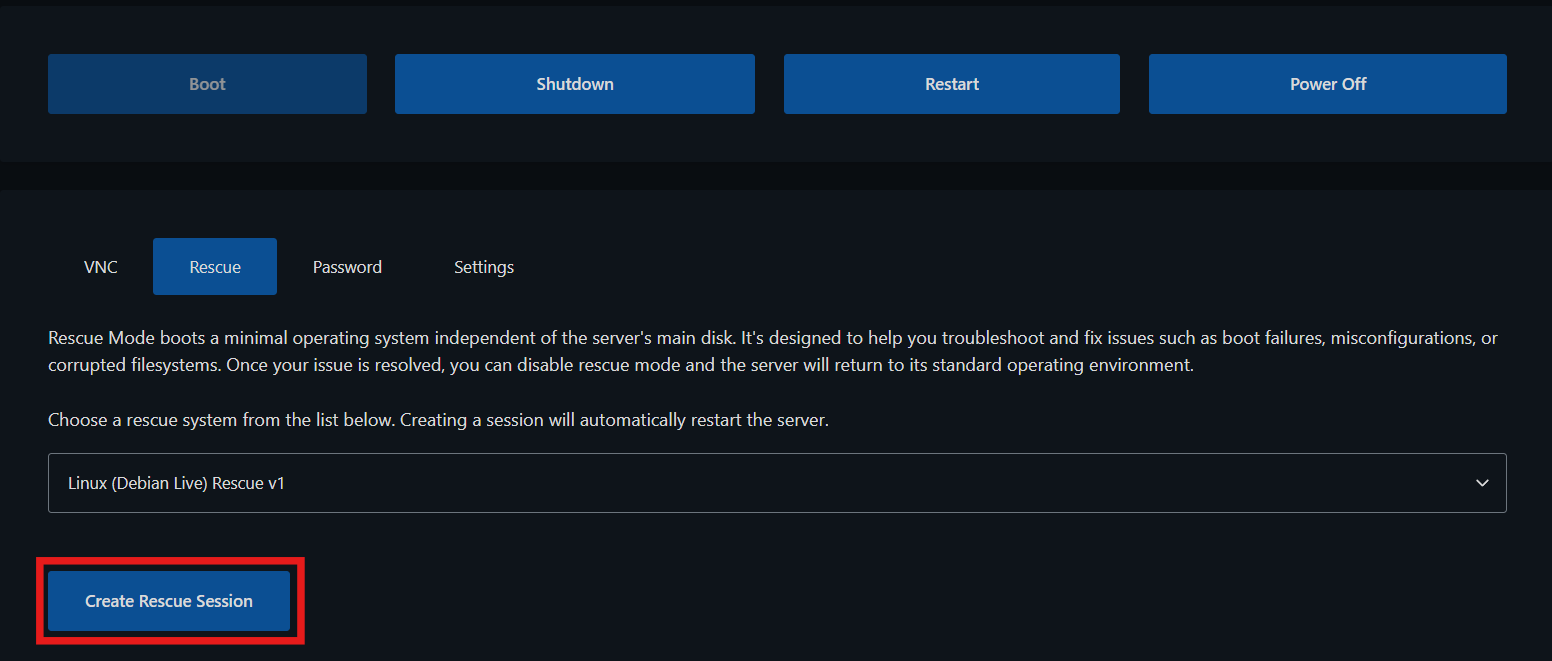 VPS Rescue Mode | 1OF1 Servers Docs