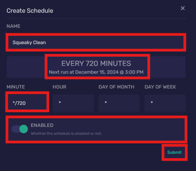 Schedules | 1OF1 Servers Docs