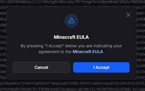 Minecraft EULA window